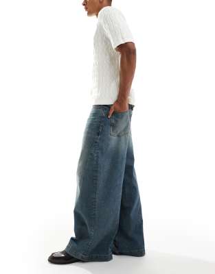 ASOS DESIGN super wide leg jeans in dark wash blue | ASOS