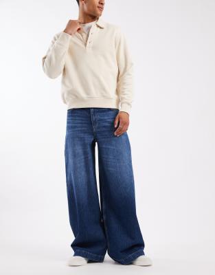Asos Design Super Wide Leg Jeans In Blue