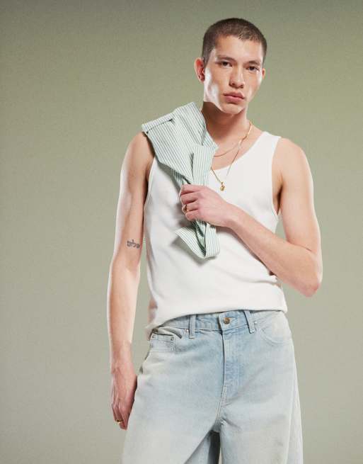 ASOS DESIGN super wide leg jeans in light wash blue with seam details