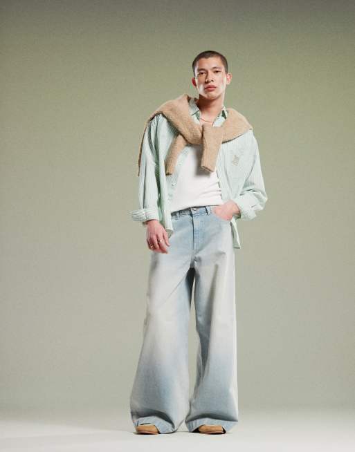ASOS DESIGN super wide leg jeans in light wash blue with seam details