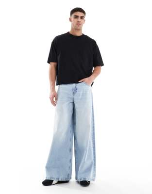 Asos Design Super Wide Leg Jeans In Blue
