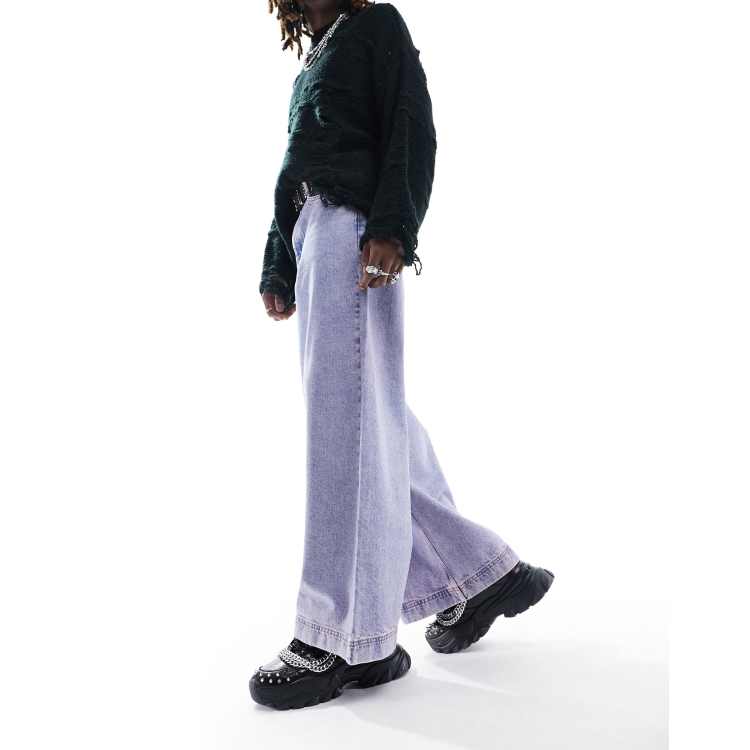 「DEUKU」Purple Wash Jeans ワイド ストレート ASOS DESIGN super wide leg jeans in purple acid wash | ASOS