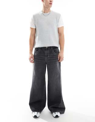 ASOS DESIGN super wide leg jeans in washed black