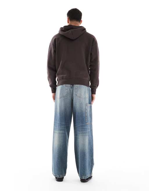 ASOS DESIGN super wide leg jeans with seam details in mid wash blue