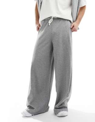 Asos Design Super Wide Leg Loopback Sweatpants In Heather Gray