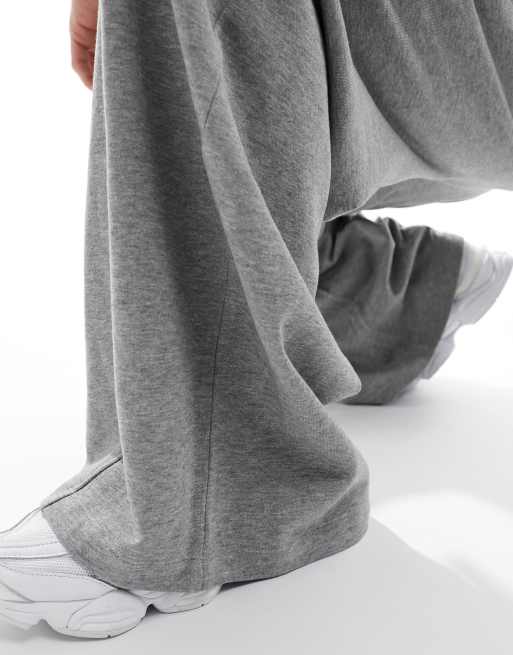 ASOS DESIGN super wide leg loopback trackies in grey marl, 4 of 5