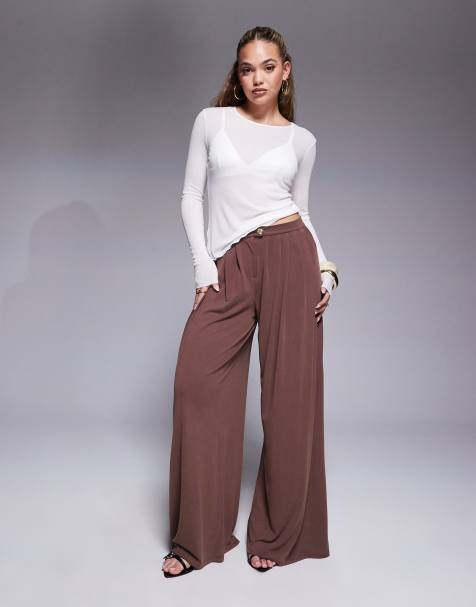ASOS DESIGN super wide leg modal pants with pleat detail in chocolate - view 1