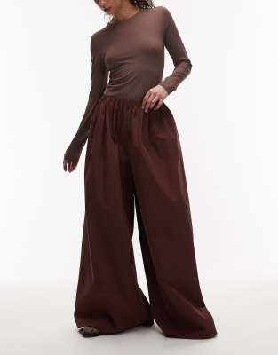 Asos Design Super Wide Leg Pants In Brown