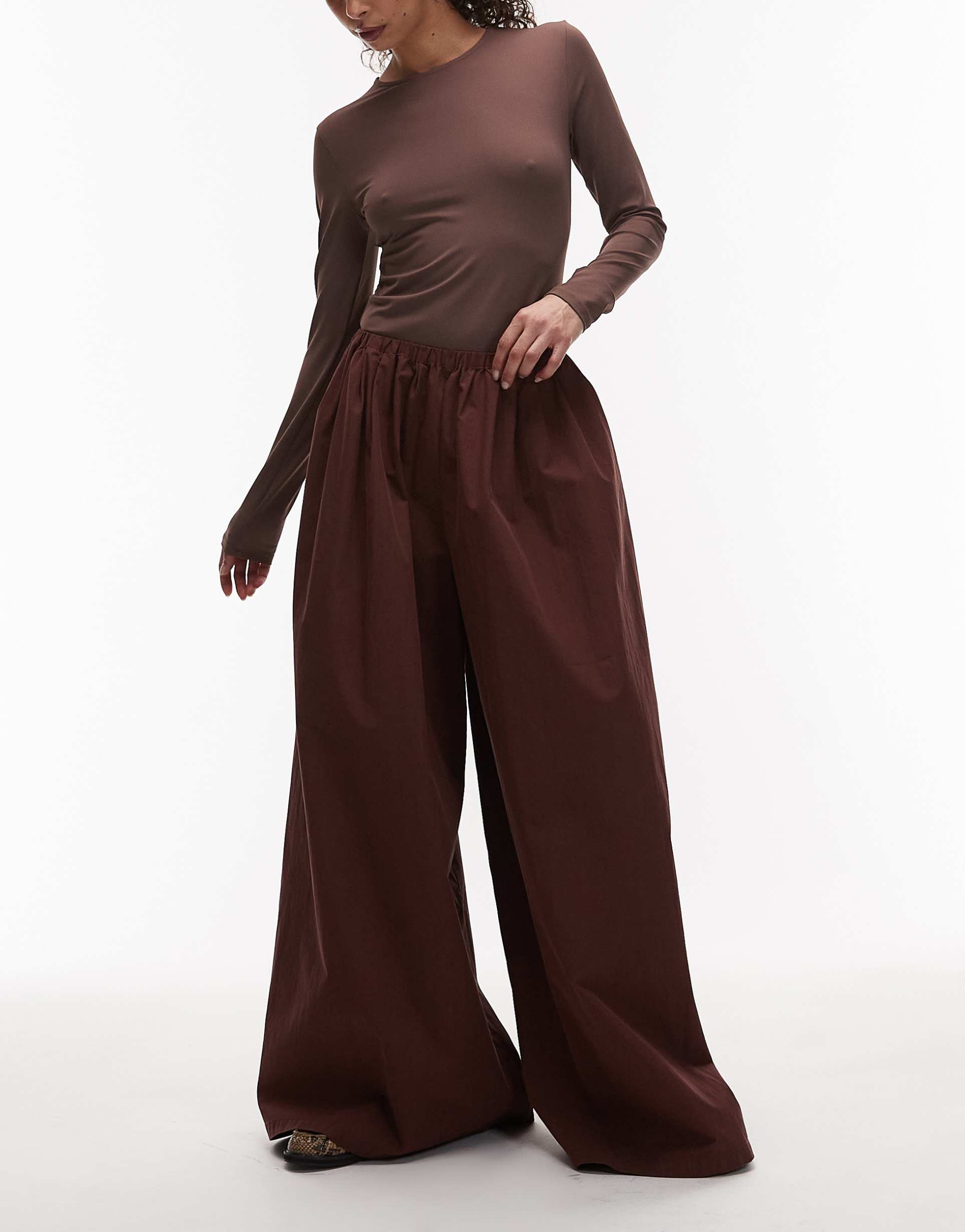 asos design super wide leg pants in brown