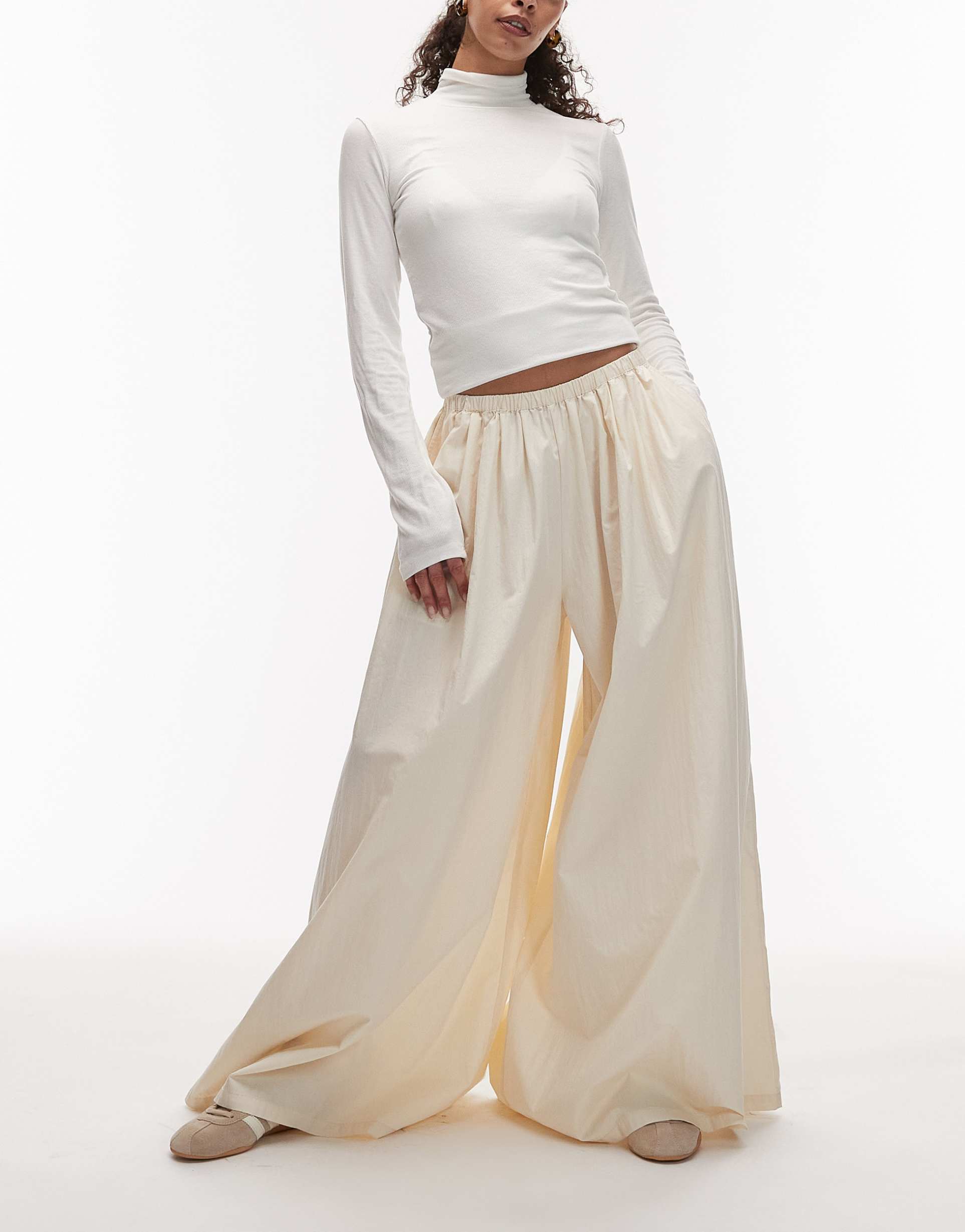 asos design super wide leg pants in cream