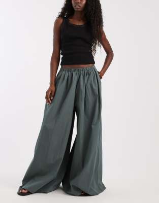 Asos Design Super Wide Leg Pants In Gray