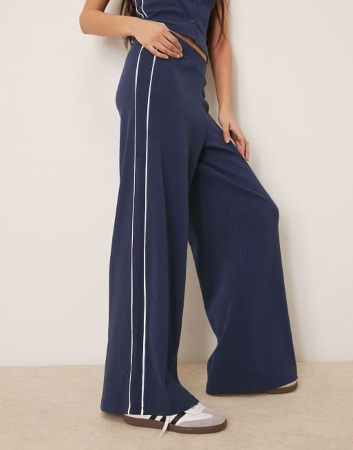 ASOS DESIGN super wide leg pants with contrast piping in navy - part of a set