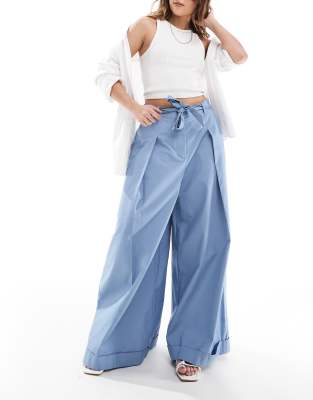 Asos Design Super Wide Leg Pants With Tie Belt In Black
