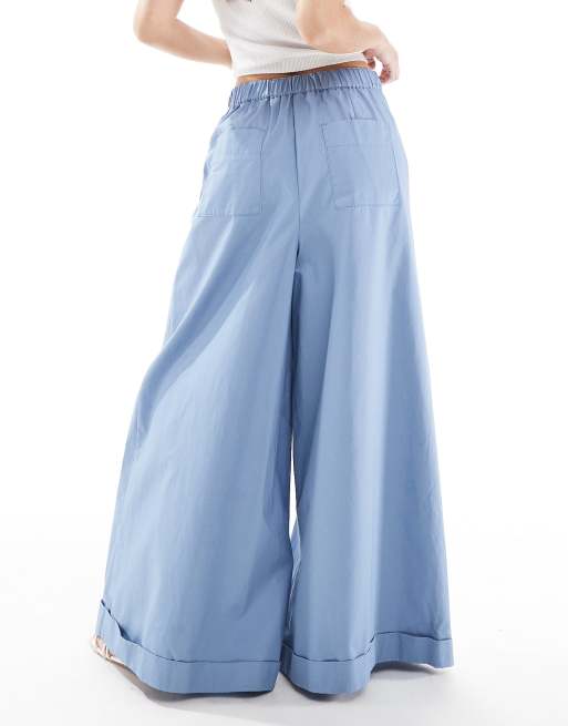 ASOS DESIGN super wide leg pants with tie belt in blue | ASOS