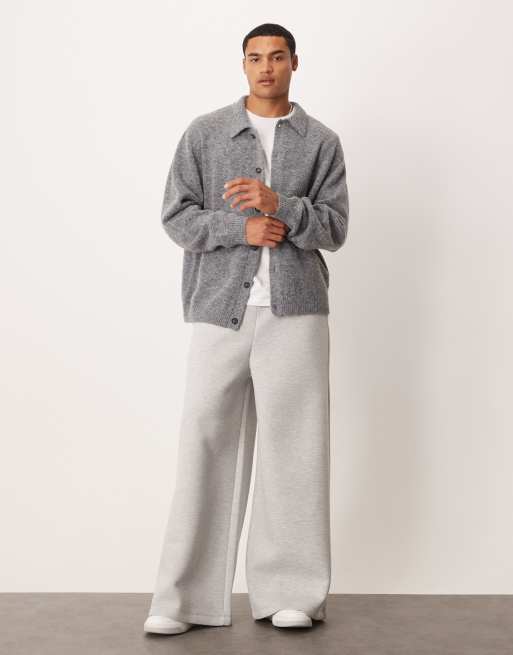 ASOS DESIGN super wide leg scuba-style fabric jogger in grey marl