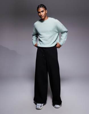 Asos Design Super Wide Leg Scuba-style Fabric Sweatpants In Black