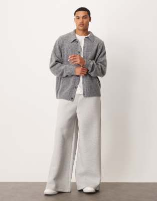 Asos Design Super Wide Leg Scuba-style Fabric Sweatpants In Gray