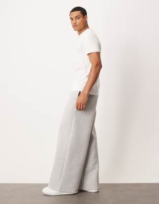 Asos Design Super Wide Leg Scuba-style Fabric Sweatpants In Gray