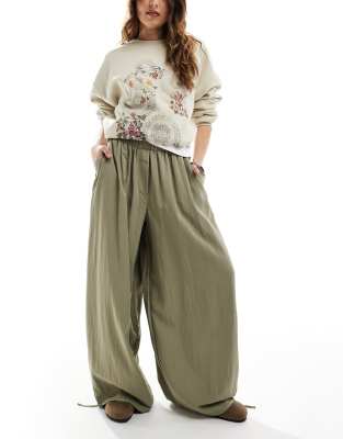 Asos Design Super Wide Leg Tie Waist Pants In Green