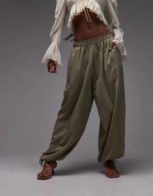 ASOS DESIGN super wide leg tie waist pants in pistachio