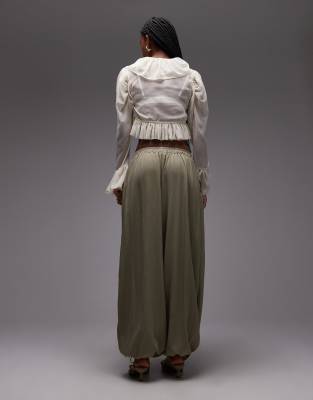 ASOS DESIGN super wide leg tie waist pants in pistachio