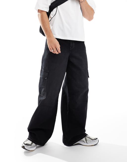 ASOS DESIGN - Superbaggy cargobroek met wassing in zwart