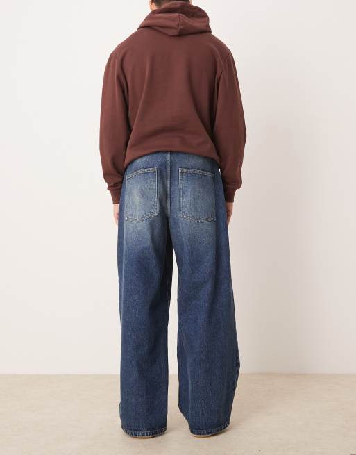 ASOS DESIGN - Superbaggy jeans met gestrikte tailleband en mid-wash in blauw, 2 van 5