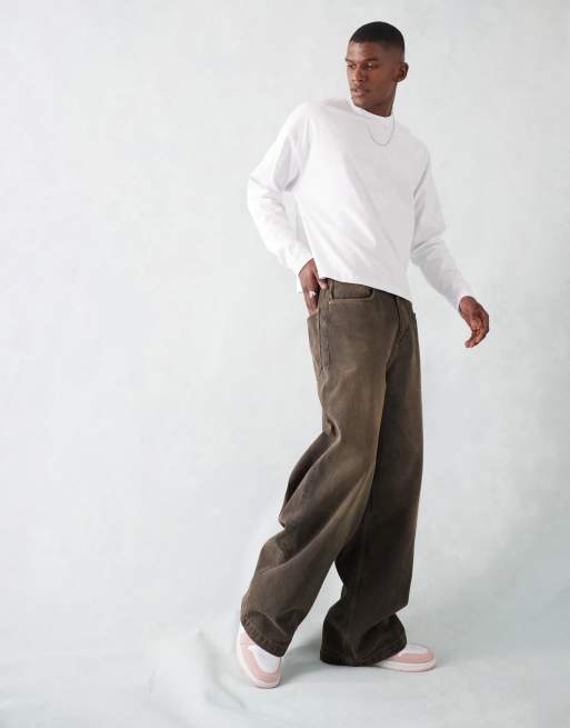 ASOS DESIGN - Superbaggy jeans met wassing in bruintint