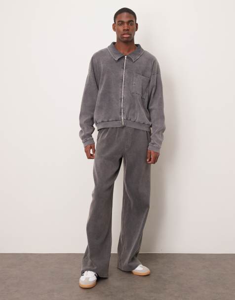 ASOS DESIGN – Superbaggy mjukisbyxor med ribbad struktur i svarttvätt - view 1
