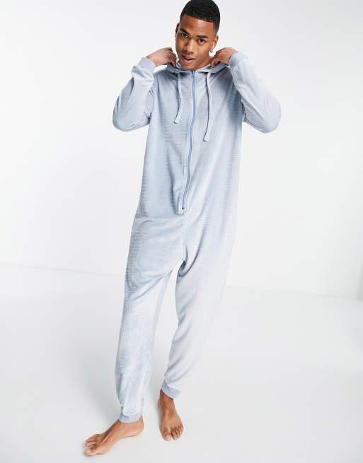 ASOS DESIGN - Superblød lounge-onesie i pastelblå, ribstrikket velour