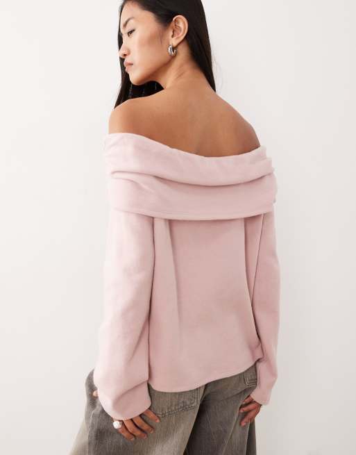 ASOS DESIGN - Superblød lyserød off-shoulder trøje med metaldetaljer, 4 af 4