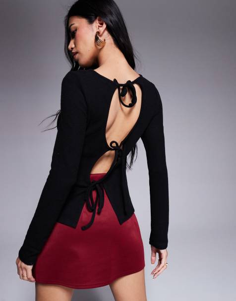ASOS DESIGN - Superblød og sort top med bindebånd på ryggen og lange ærmer - view 1