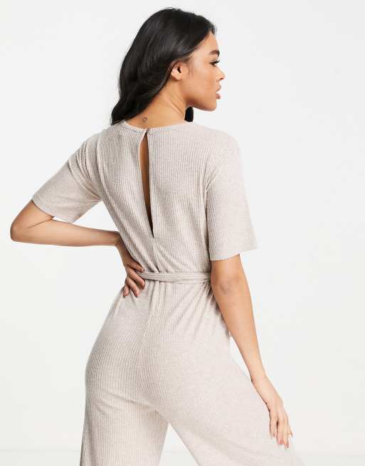 ASOS DESIGN - Superblød ribstrikket lounge-jumpsuit i brun, 2 af 4
