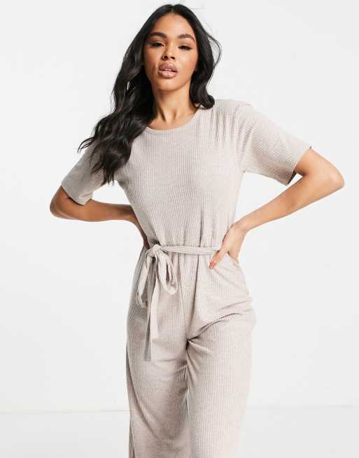 ASOS DESIGN - Superblød ribstrikket lounge-jumpsuit i brun, 4 af 4