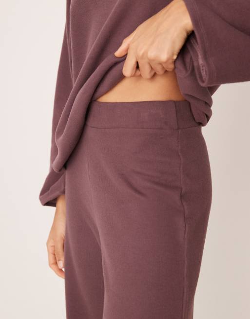 ASOS DESIGN - Superbløde bukser med brede ben og knapdetaljer i blommelilla vask - Del af sæt, 4 af 5