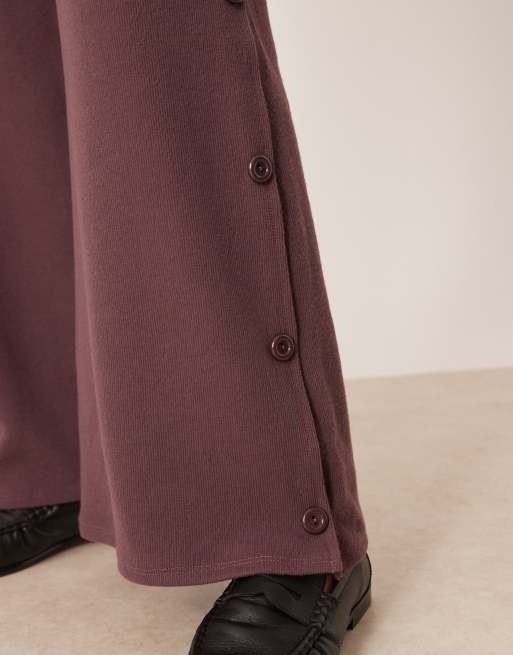 ASOS DESIGN - Superbløde bukser med brede ben og knapdetaljer i blommelilla vask - Del af sæt, 5 af 5