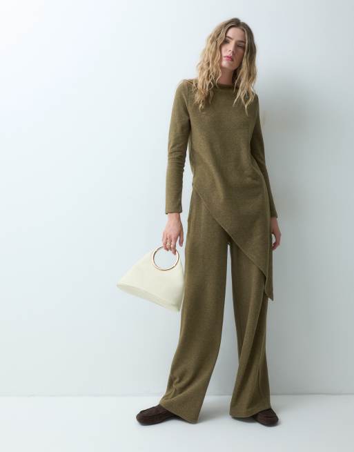 ASOS DESIGN superbløde bukser med brede ben som del af sæt i khaki, 2 af 5