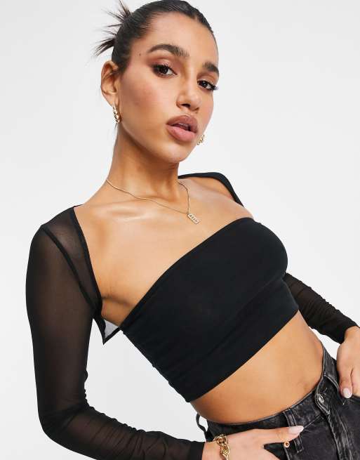 ASOS DESIGN - Supercropped top en mesh bolero met lange mouwen in zwart