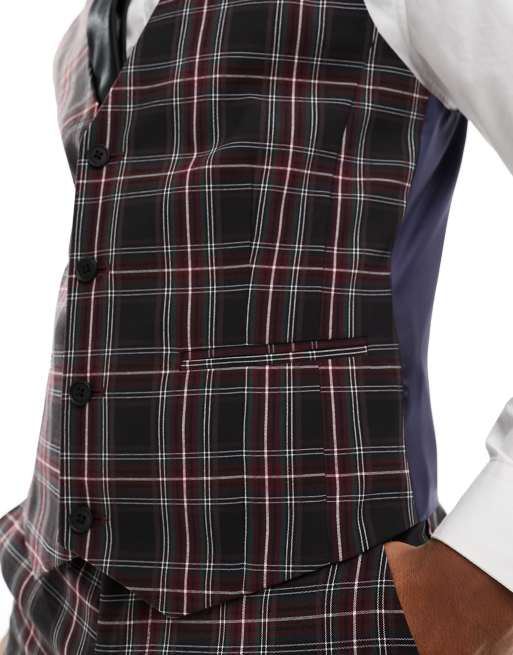 ASOS DESIGN – Supereng geschnittene Anzugweste mit Schottenmuster in Dunkelgrün, 3 von 5