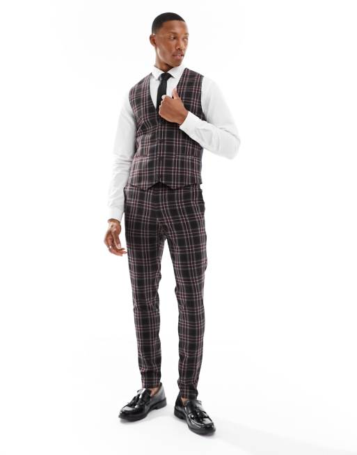 ASOS DESIGN – Supereng geschnittene Anzugweste mit Schottenmuster in Dunkelgrün, 4 von 5