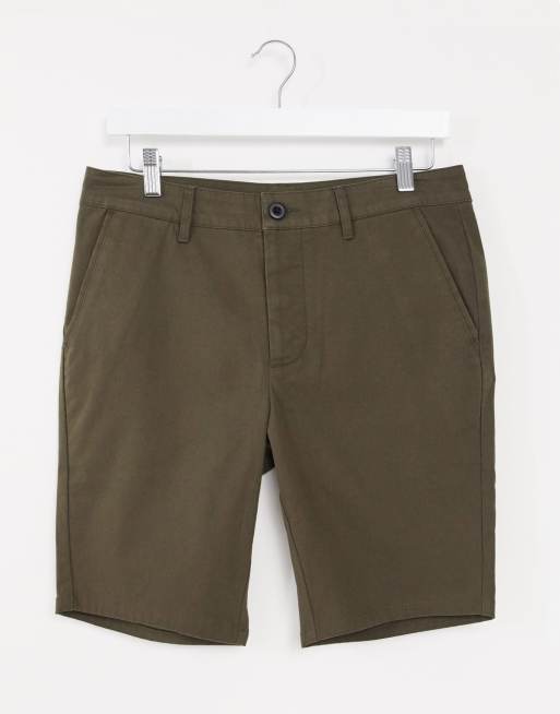 ASOS DESIGN – Supereng geschnittene Chinoshorts in dunklem Khaki