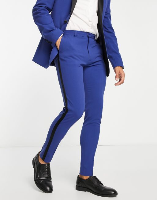 ASOS DESIGN – Supereng geschnittene Smokinghose in leuchtendem Blau