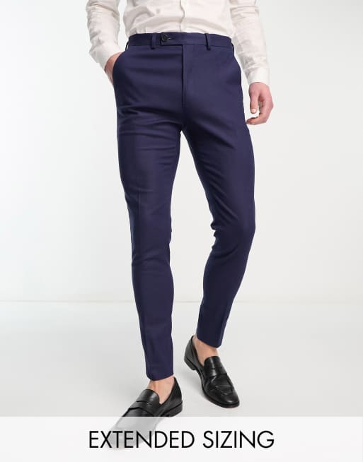 ASOS DESIGN – Superenge Anzughose aus einem Leinenmix in Marineblau