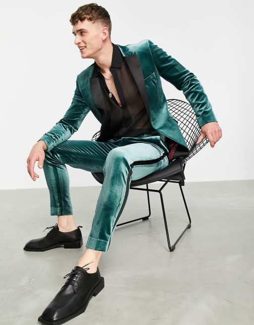 ASOS DESIGN – Superenge Anzughose aus Samt in Grün