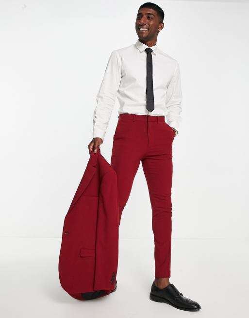 ASOS DESIGN – Superenge Anzughose in Burgunderrot
