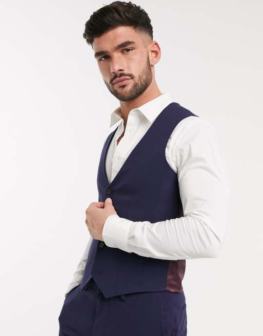 ASOS DESIGN – Superenge Anzugweste aus marineblauem Vierwege-Stretch