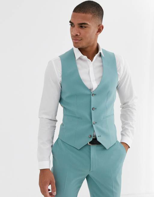 ASOS DESIGN – Superenge Anzugweste in Meergrün