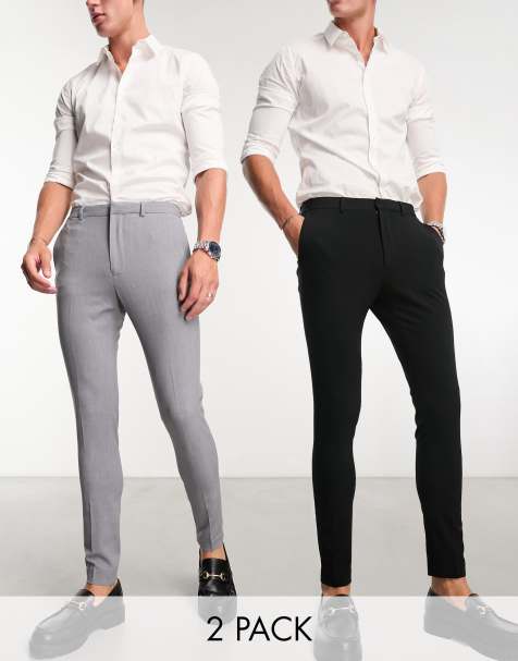 ASOS DESIGN – Superenge, elegante Hose im Multipack in Schwarz und Grau - view 1