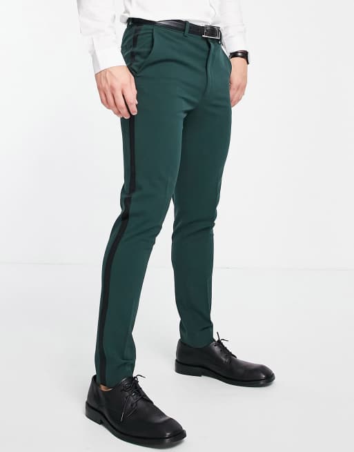 ASOS DESIGN – Superenge Smoking-Anzughose in Dunkelgrün