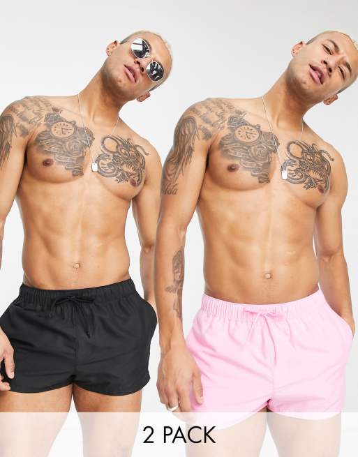 ASOS DESIGN - Superkorte badeshorts i pink/sort - Spar
